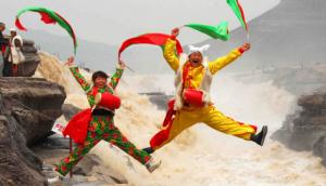Local Celebration by Hukou Waterfalls  